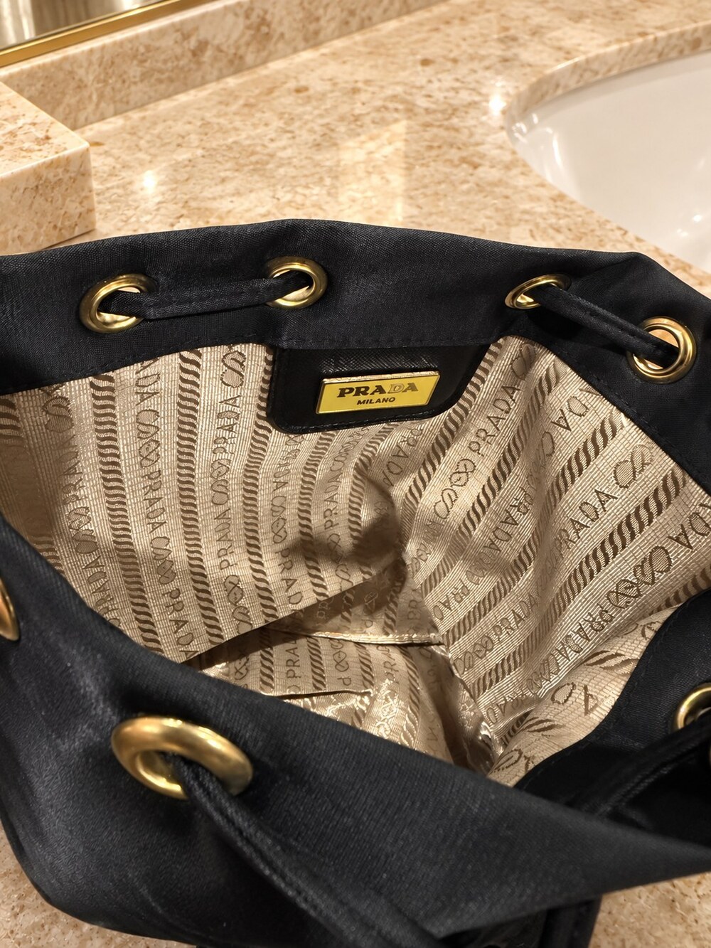 Prada Black Drawstring Makeup Bag | Vanity Organizer - Picture 5 of 6